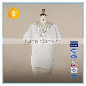 White Cotton Sarees Blouse Hand Designs Crystal Beaded Linen Blouse thumbnail-1