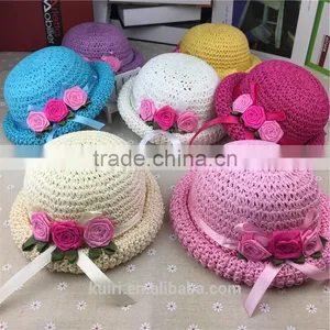 2017 Summer New Design Kids Straw /sunhat Hat With Handmade Flowers Mz-256 thumbnail-4
