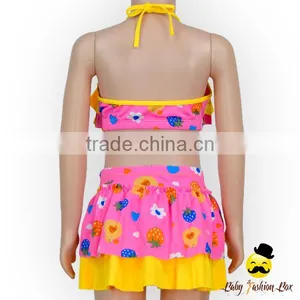 Hot Sale Children Bright Ruffle Blue Cake Design Little Girl Swimwear Beach Clothes Top Wrap Chest thumbnail-5