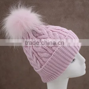 Myfur Stylish Animal Fur Ball Hat Fluffy Raccoon Pom Poms Knit Hat thumbnail-3