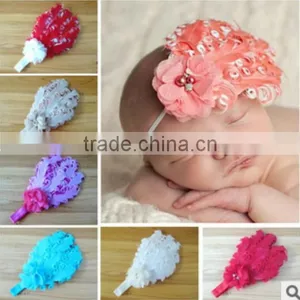 2014 Popular Infant Baby Toddler Cute Hair Accessories Kids Feather Hair Band Baby Girl Headband Flower Elestic Hairband Gift thumbnail-2