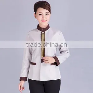 Juqian Wholesale Cheap Beige Fashional Design Korean Collar Anti-foul Hotel Cleaner Workwear Work Uniform thumbnail-1