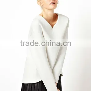 Wholesale Polyester White V-neck Padded Women's Hoodie thumbnail-1