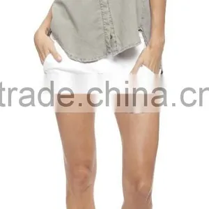 2015 Sleeveless Button Back Shirt Latest Design Beach Apparel Womens Fashion Tops thumbnail-1