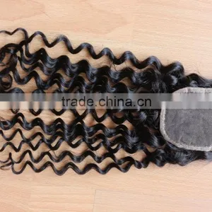 7a Top Grade Best Quality Brazilian Human Hair Lace Closure, Natural Color 4*4 Kinky Curly Top Hair Closure Piece thumbnail-4