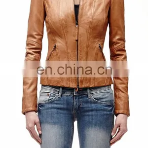Woman Real Sheep Brown Womans Leather Jacket thumbnail-1