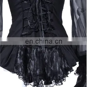 Gothic Ruffled High Neck Shirt With Puffed Sleeves and Jabot With Brooch thumbnail-4