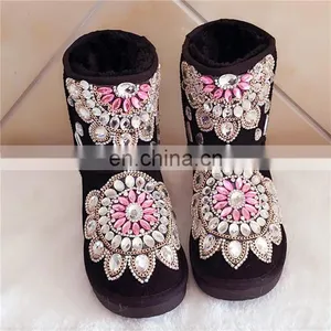 Aidocrystal Wholesale New Arrival Handmade Rhinestone Fashion Women Half Snow Boots Girls Beautiful Warm Winter Boots thumbnail-1