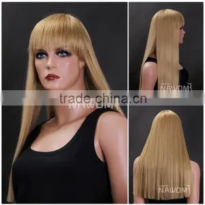 Golden Long Straight Hair Neat Bang Wigs thumbnail-1
