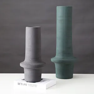 Hand Drawn Elegant Large Green Grey Floor Ceramic Vase,Suitable For Designers thumbnail-1
