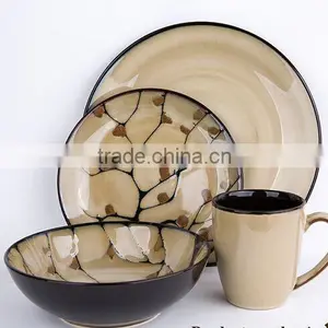 16-piece Reactive Glaze Stoneware Dinnerware Set With Painted Buds thumbnail-1