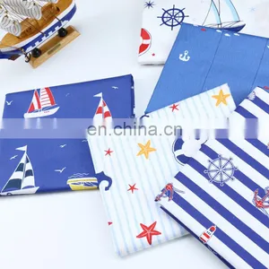 Cartoon Navy Sailing Series 100 Cotton Fabric Anchor Striped Calico Baby 100% Cotton Fabric thumbnail-1
