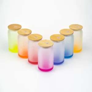 Blank Sublimation Beer Shaped Glass Can With Bamboo Lid Sublimation Glass Tumbler thumbnail-3