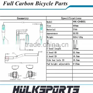 Carbon Time Trail Road Bicycle Handlebar Cycle Handle Bars TT Bike 400mm Carbon Handlebar With Rest Pads thumbnail-2