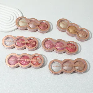 Factory 3 Color Mini Make up Face Palette Shimmer Baked Powder Glow Blush and Highlighter Glitter Powder Polvo De Cara thumbnail-4