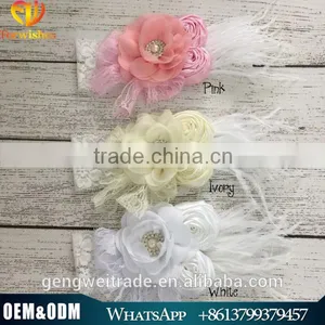 Bulk High Quality Baby Hair Accessory Lace Flower and Feather Fashion Headband for Kids thumbnail-1