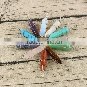 JF6927 Large Wire Wrapped Gemstone Hexagonal Pointed Pendant thumbnail-2