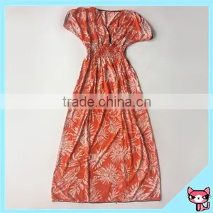 Deep V Collar White Leaves Short Sleeve Big Size Dress thumbnail-1