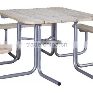 Outdoor Table, Picnic Table, 76" W X63" D, Woodtone, For ADA thumbnail-1