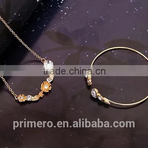 Women's 18k Gold Plated Austrian Crystal Enamel Flower Pendant Necklace Stud Earrings Jewelry Sets thumbnail-6