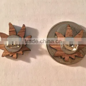 Good Quality Wood 420 Leaf Stud Earrings, Weed/marijuana Leaf, Wood, Surgical Steel thumbnail-3