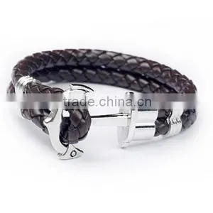 >>New Arrival SW16490 Braided Leather Anchor Bracelet/ thumbnail-4