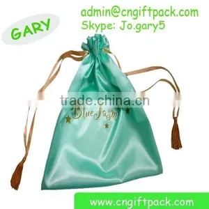 Yellow Promotional Satin Gift Packaging Pouch Bag Embroidered Logo thumbnail-5