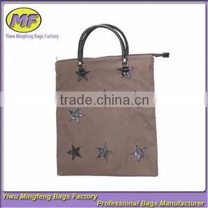 Leather Stars Decoration Canvas Cheap Shoulder Shopping Bag Supplier thumbnail-1