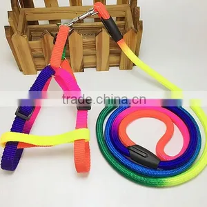 Pet Dog Cat Rainbow Colorful Nylon Collar Leash Puppy Lead Collar Bell Ring thumbnail-6