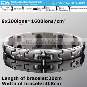 Noproblem D010 FDA Germanium Tourmaline Stainless Steel Magnetic Health Charm Fashion Zircon Bracelet thumbnail-4