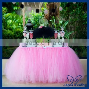 SK005D New Arrival Beautiful Ruffled Polyester Hot Pink Bridal Ruffled Wedding Tulle Table Skirt thumbnail-1