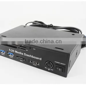 Black 5.25" Media Dashboard Front Panel PCI-E to USB 3.0 ESATA SATA Card Reader thumbnail-6