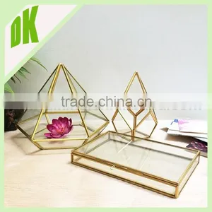 A~~ Air Plant Holder Sculpture Terrarium: Big Diamond Shape Geometric Hanger Planter>< Air Plant Glass Geometric Terrarium Gold thumbnail-1