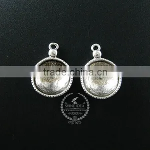 14mm Setting Size Vintage Alloy Antiqued Silver Round Bezel DIY Pendant Charm Bezels Tray 1411126 thumbnail-1