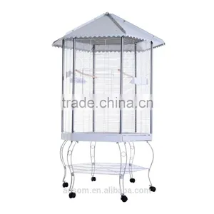 Pawhut 44"L Hexagonal Aviary Bird Flight Cage - Gray/White thumbnail-4