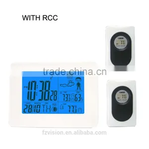 Radio Controlled Clock Wireless RF RCC Weather Station Clock WIFI Thermo Hygrometer With Two Sensors thumbnail-1