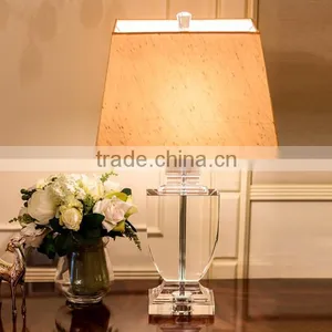 Medal Shape Design K9 Clear Crystal Table Lamp With Fabric Lampshade thumbnail-1