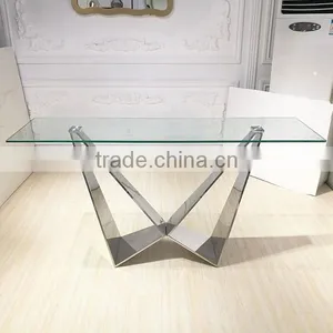 Modern Clear Glass Console Table With Stianless Steel Base thumbnail-1