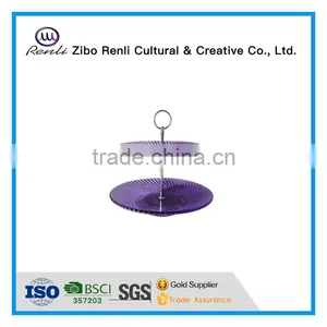 2 Tiers Purple Colored Modern Decorative Threaded Deep Glass Fruit Plate thumbnail-1