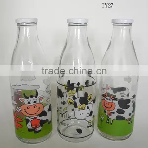 Cylinder Eco-friendly Empty Clear Glass Water / Juice /milk Bottle thumbnail-1