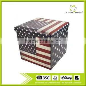 Flag Printed Foldable Faux Leather Toys Storage Ottoman thumbnail-1