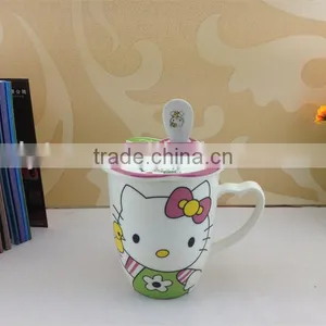 Porcelain Gift Mug Cup With Lid and Spoon Gift Cup thumbnail-1
