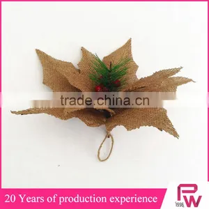 New Products to Sell Artificial Burlap Poinsettia Flowers for Sale for Christmas Decor thumbnail-5