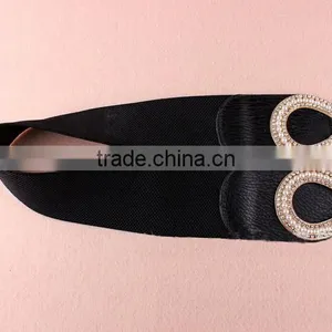 Wholesale Pearl and Rhinestone Inlaid Buckle Sex Women Lady Wide PU Waist Belt thumbnail-5