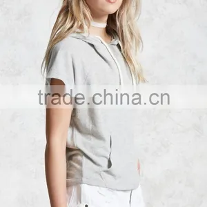 80 Cotton 20 Polyester Cheap Hoodies Women Short Raglan Sleeves Brushed Knit Short Sleeve Thin Hoodies For Summer thumbnail-3