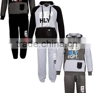 Mens Fleece Print Detailed Hooded Top Bottom Warm Up Jogging Tracksuit thumbnail-1