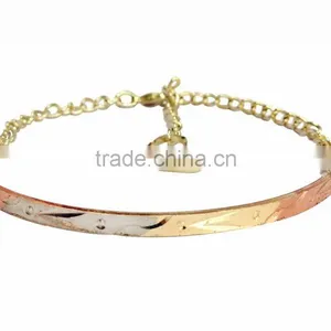 Imitation Three Tone Plated Bangle Bracelet With Extension Link Chain thumbnail-1