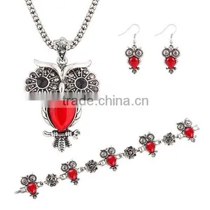 Fashion Women's Turquoise Jewelry Set Owl Pendant Necklace Earrings Bracelets Jewelry Sets For Party Gift thumbnail-1