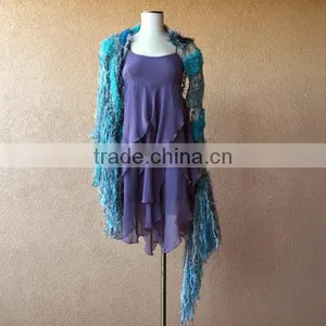 Teal Shawl Aqua Scarf Ocean Seafoam Turquoise Grey Black White Charcoal Hand Knit Striped Fringe Shawl Wrap Cape thumbnail-3