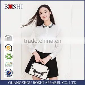 2015 Sweet Ladies White Chiffon Embroidery Women Shirts Design thumbnail-1